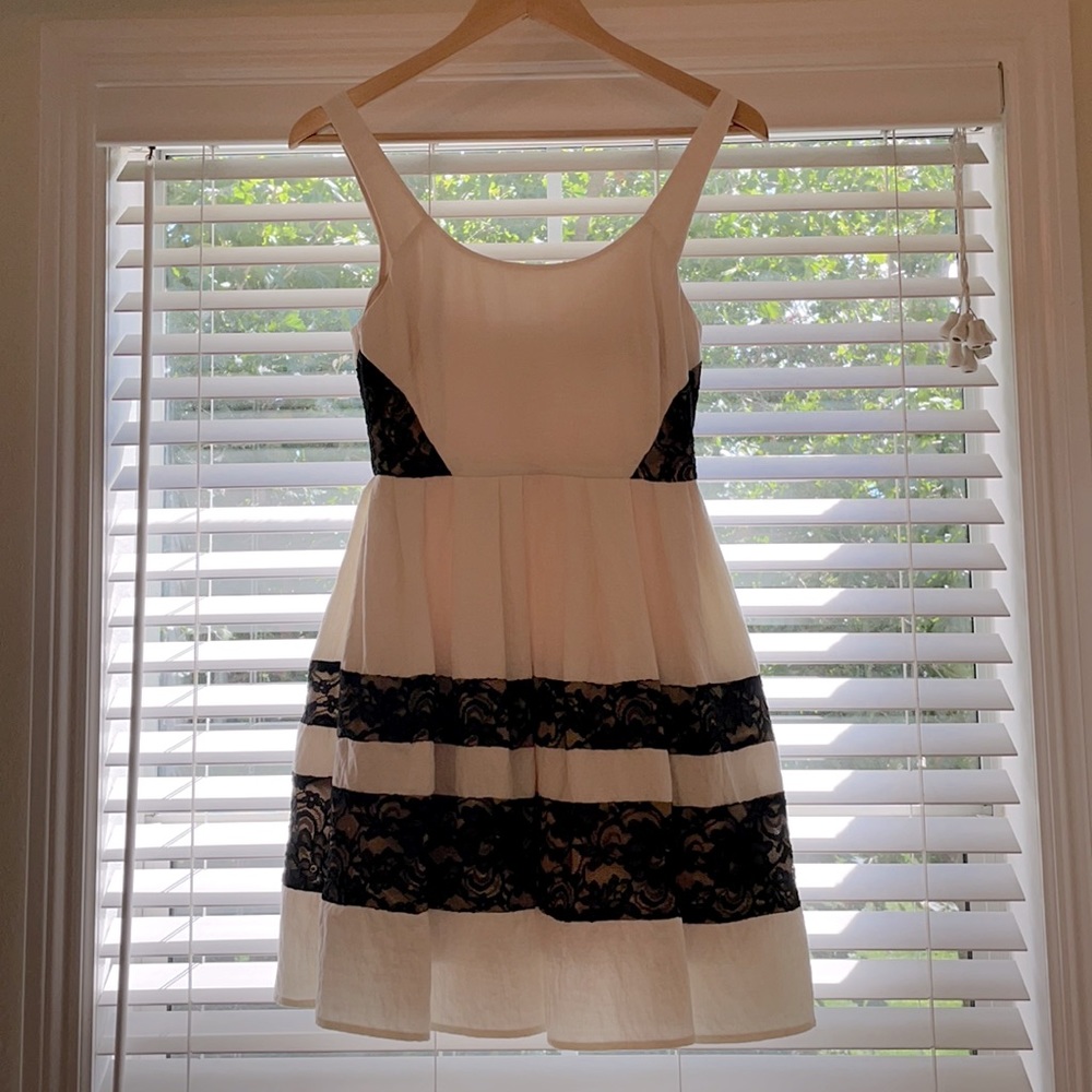 ABS mini dress in white & black lace
